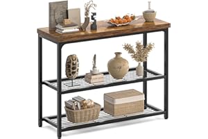 Besiost 32" Small Console Table with Storage, Narrow Entryway Table, Sofa Table for Living Room, Sturdy 3-Tier Console Tables for Living Room, Hallway, Foyer & Bedroom, Rustic Brown