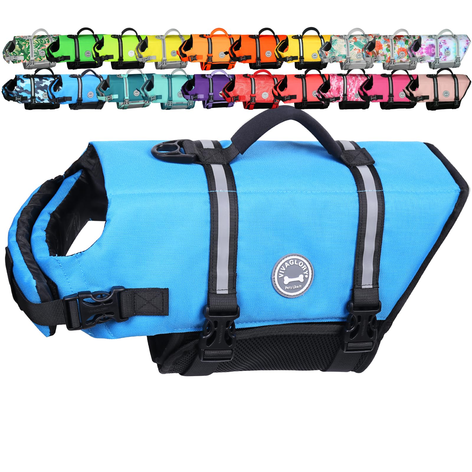 VIVAGLORY Rip Stop Dog Life Jacket, Buoyancy Aid with Handle, Buoyancy for Doggy, Dog Life Jacket for Swimming & Boating, XS, Blue — image 1