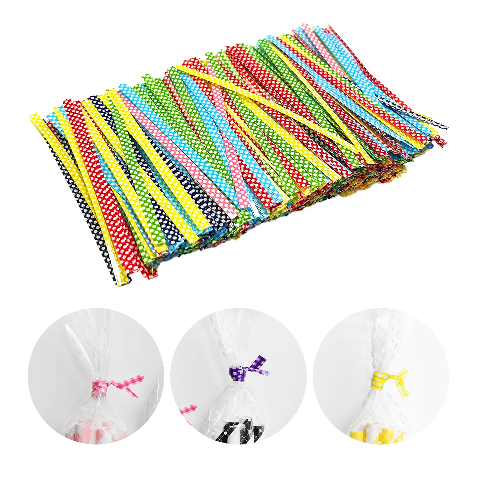 Bliceon 600Pcs Twist Ties, Mixed Colour PET Bag Ties, Dot Twist Ties for Sweet Bags Treat Bags Coffee Bags Snacks Cake Pops Party Favors - 6 Colours