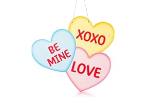 Haooryx Valentine's Day Heart Shape Door Sign - Valentine Wooden Candy Heart Hanging Door Sign Plaque with Ropes Valentine's Day Party Home Front Door Wall Window Porch Hanging Decoration Supplies