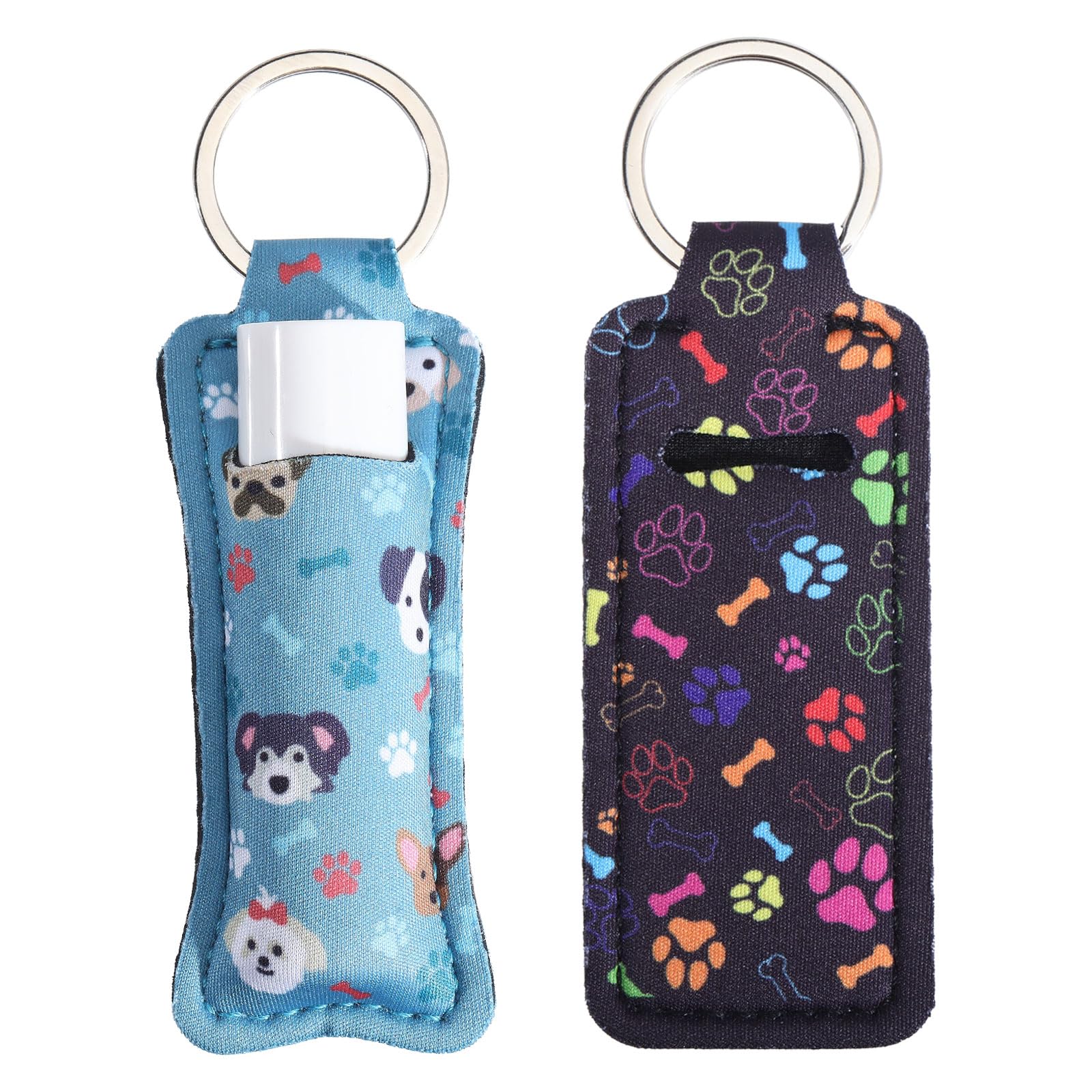FREEBLOSS 2Pcs Chapstick Holder Keychain 1.5x3.8'' Lip Balm Holder Keychain Lightweight Lipstick Sleeve Pouch with Cute Dog Pattern for Women Girls