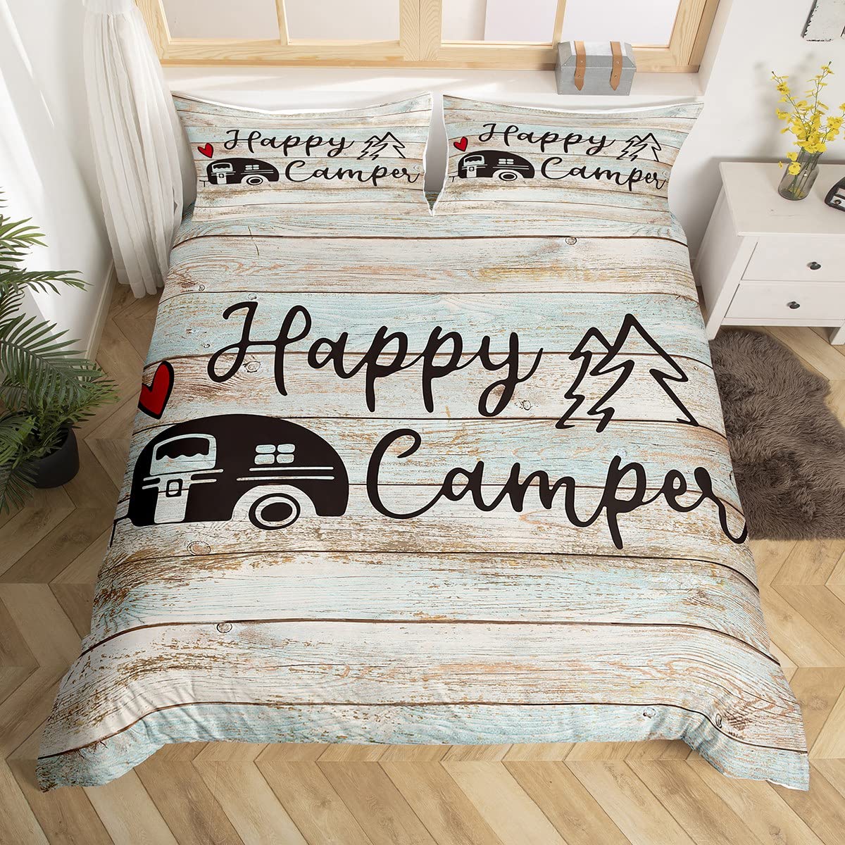 Loussiesd Camper Bedding Set Great Camping Duvet Cover for Kids Adults 1 Duvet Cover (No Comforter) Single Size