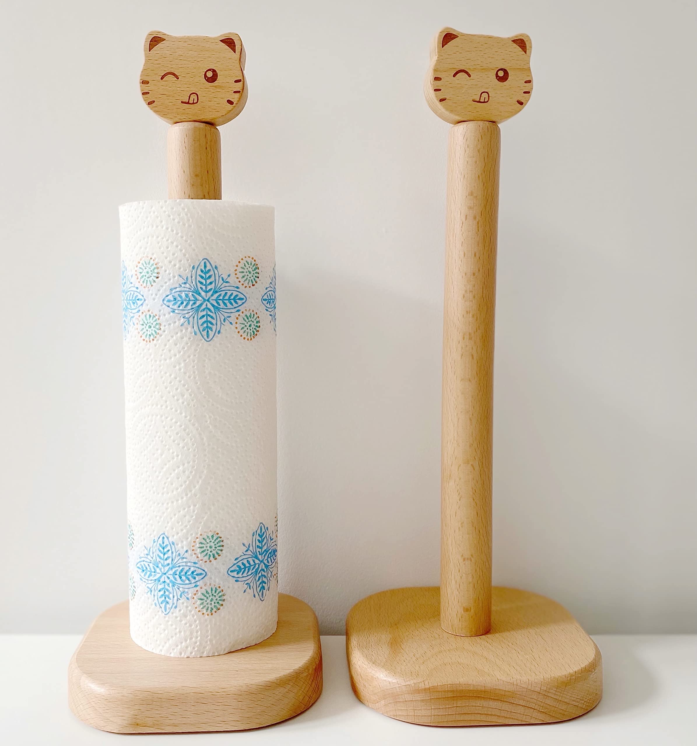Kitchen Roll Holder, Wooden Paper Towel Holder Free Standing, Cute Cat Kitchen Roll Stand