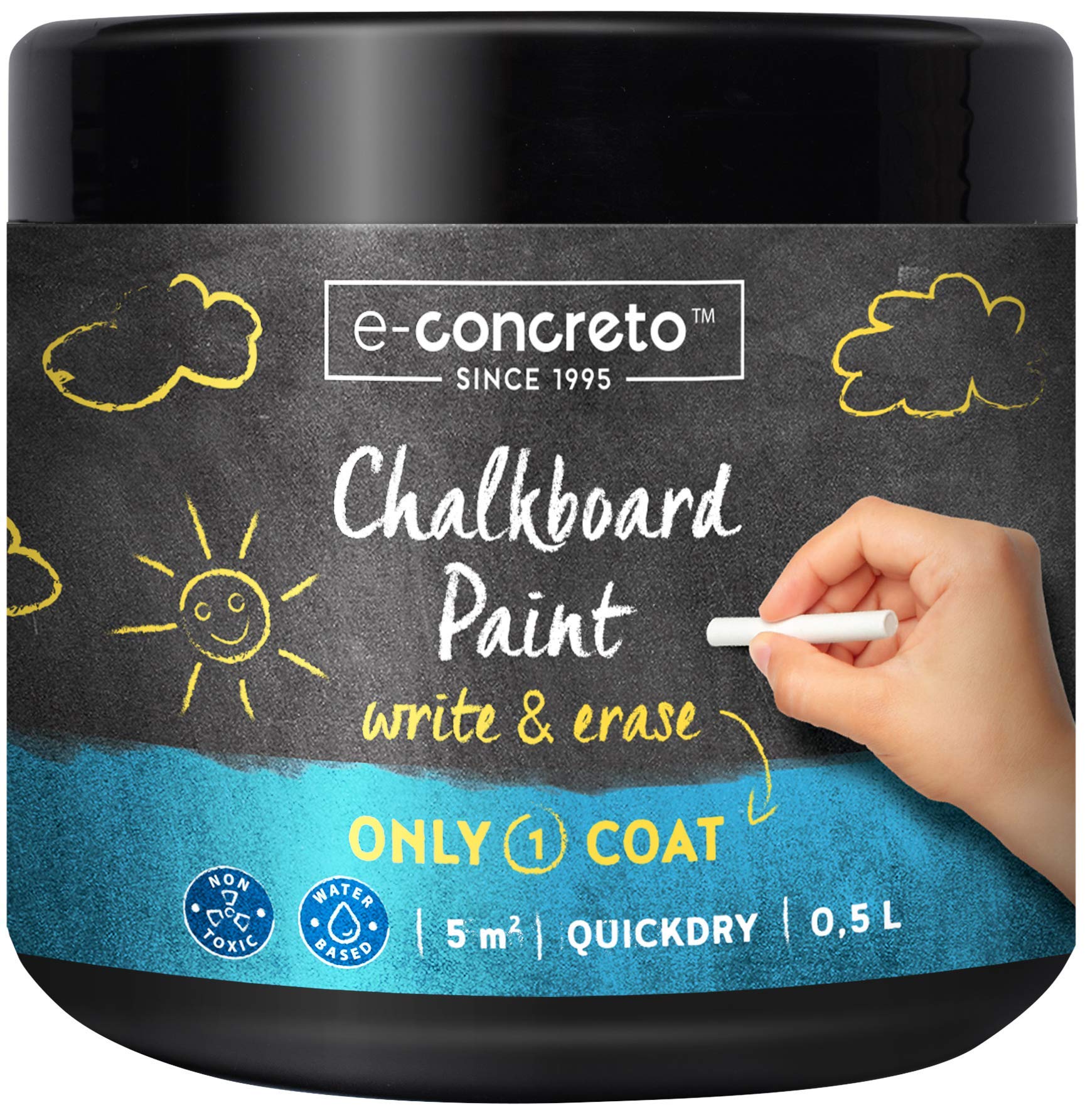 e-concreto One Coat Blackboard Paint Black + Chalk (500ml)