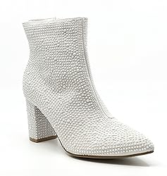 Women Rhinestone Block Chunky Heel Ankle Bootie