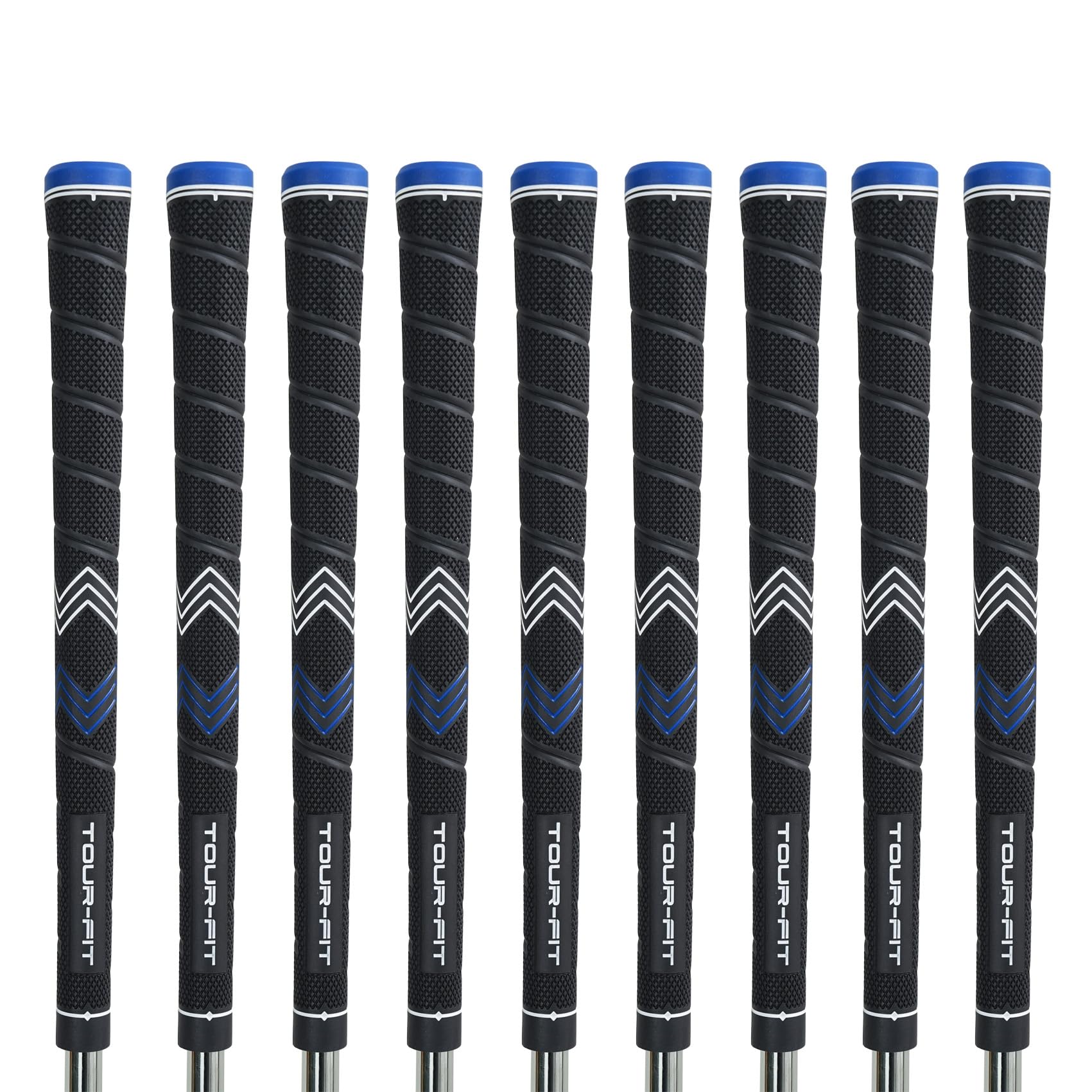 Golf Grips Tour Fit Dual Polymer Wrap 2.0 Golf Grip Free Golf Tape Super Tacky Set of 1/3/6/9/13 (Standard, Black/Blue set of 9)