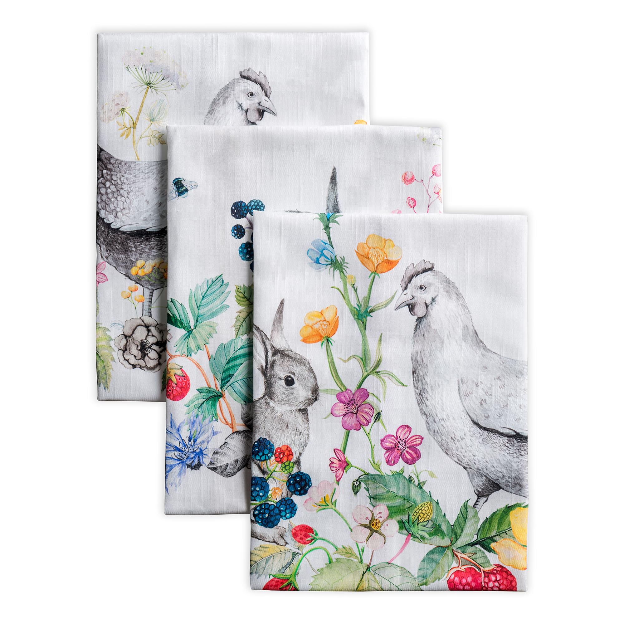 Maison d' Hermine Kitchen Towels Set of 3 100% Cotton 70 CM x 50 CM Reusable Cloth Tea Dish Towels Absorbent with Hanging Loop for Kitchen Dining Gifts for Mothers Day (Just Floral)