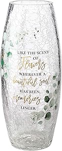 Lillian Rose Crackle Glass Memorial Flower Vase with Sympathy Verse, 9.75", Multi