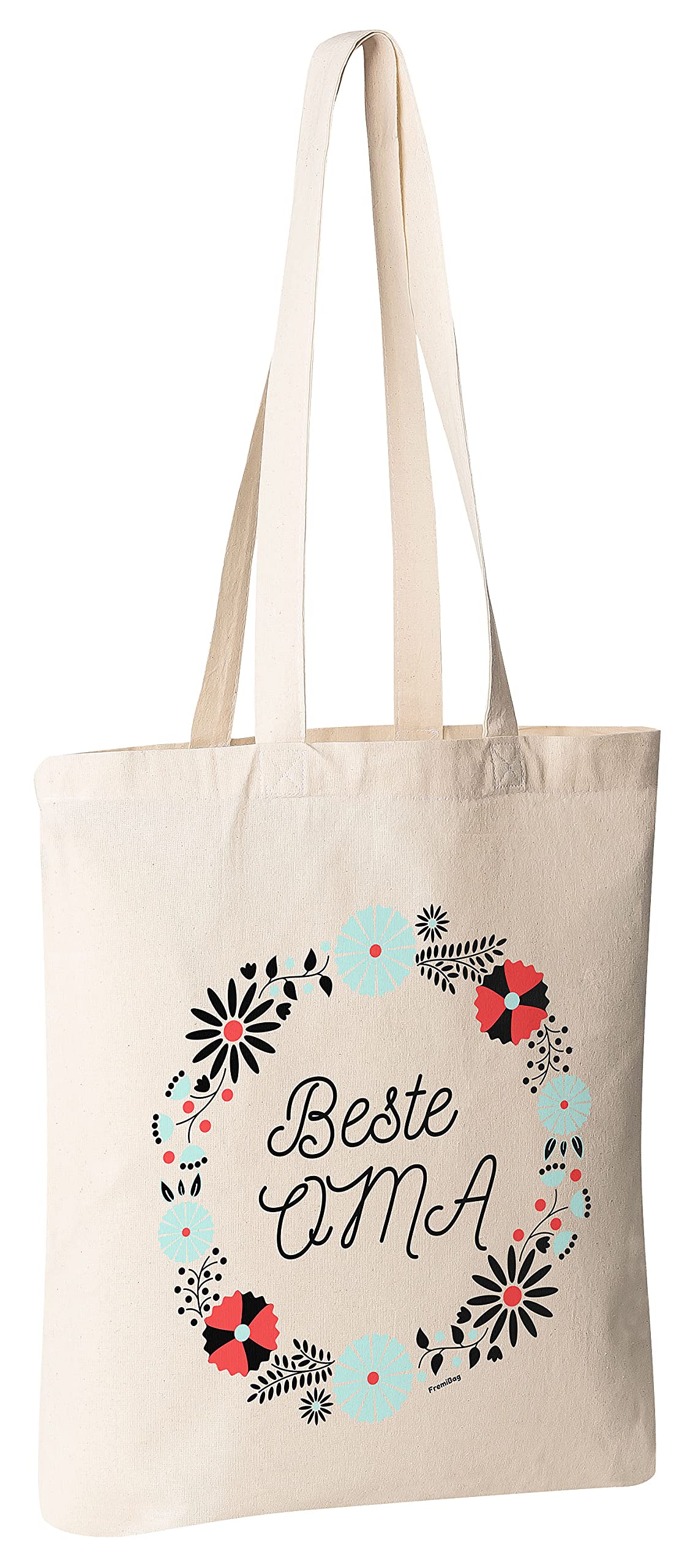 FremiBag Best Grandma Tote Bag - Cotton Floral Print - Gift for Grandma or Grandpa