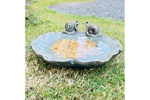 BRILLIANT PROSPECT Bird Baths for Outdoors, Wild Birdfeeder, Antique Outdoor Garden Resin Birdbath Bowl for Outside Yard Table Decor (Snail Bird Feeder)