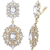Flyonce Women's Rhinestone Crystal Art Deco Vintage Style Gatsby Clip-on Dangle Chandelier Earrings