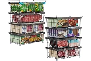 iSPECLE Freezer Organizer Bins - Fit 10 to 20 Cu.FT Deep Freezer, 8 Pack Large Expandable Stackable Chest Freezer Organizer Sort Frozen Food Easy to Get Food from Bottom Better Ventilation, Black