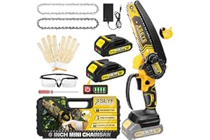 XSEYE Mini Chainsaw Cordless 6 Inch, Handheld Chain Saw with 2 Batteries&Auto Oil System, Electric Tool for Wood Cutting Tree, Christmas Stocking Stuffers for Him Husband, Dad Birthday Gifts for Men