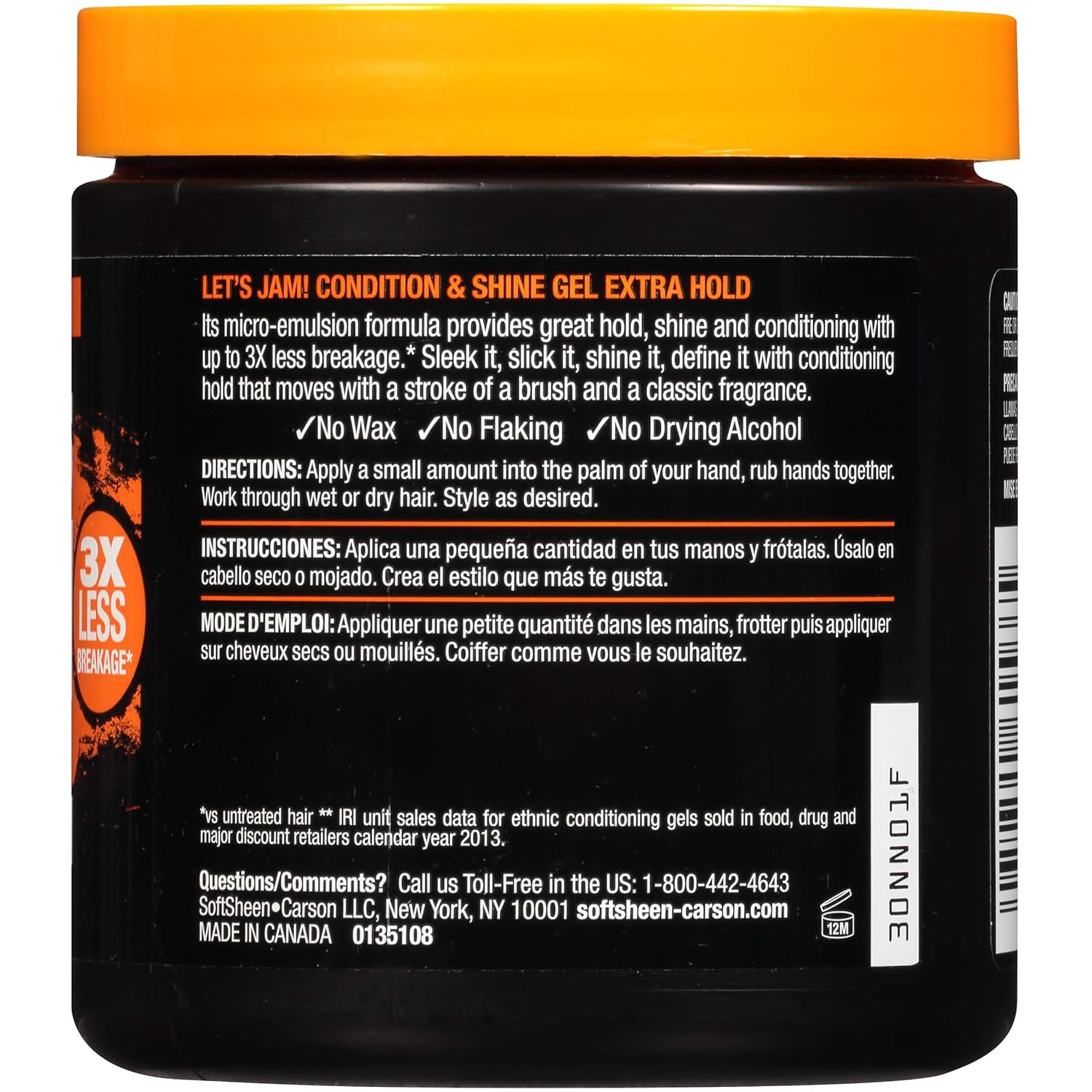 Hair Gel by SoftSheen-Carson Dark and Lovely Let's Jam, Shining and Conditioning Gel, Extra Hold, For all Hair Types, Styling Gel Also Great for Braiding, Twisting & Smooth Edges, Value Size 14oz : Body Scrubs : Beauty
