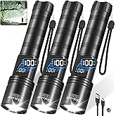 Tughlax 3Pack Rechargeable Flashlights High Lumens, Super Bright Flashlight with LCD Digital Display, 5Modes Adjustable LED Flashlight Tactical Flashlights High Powered, Flash Lights for Emergency