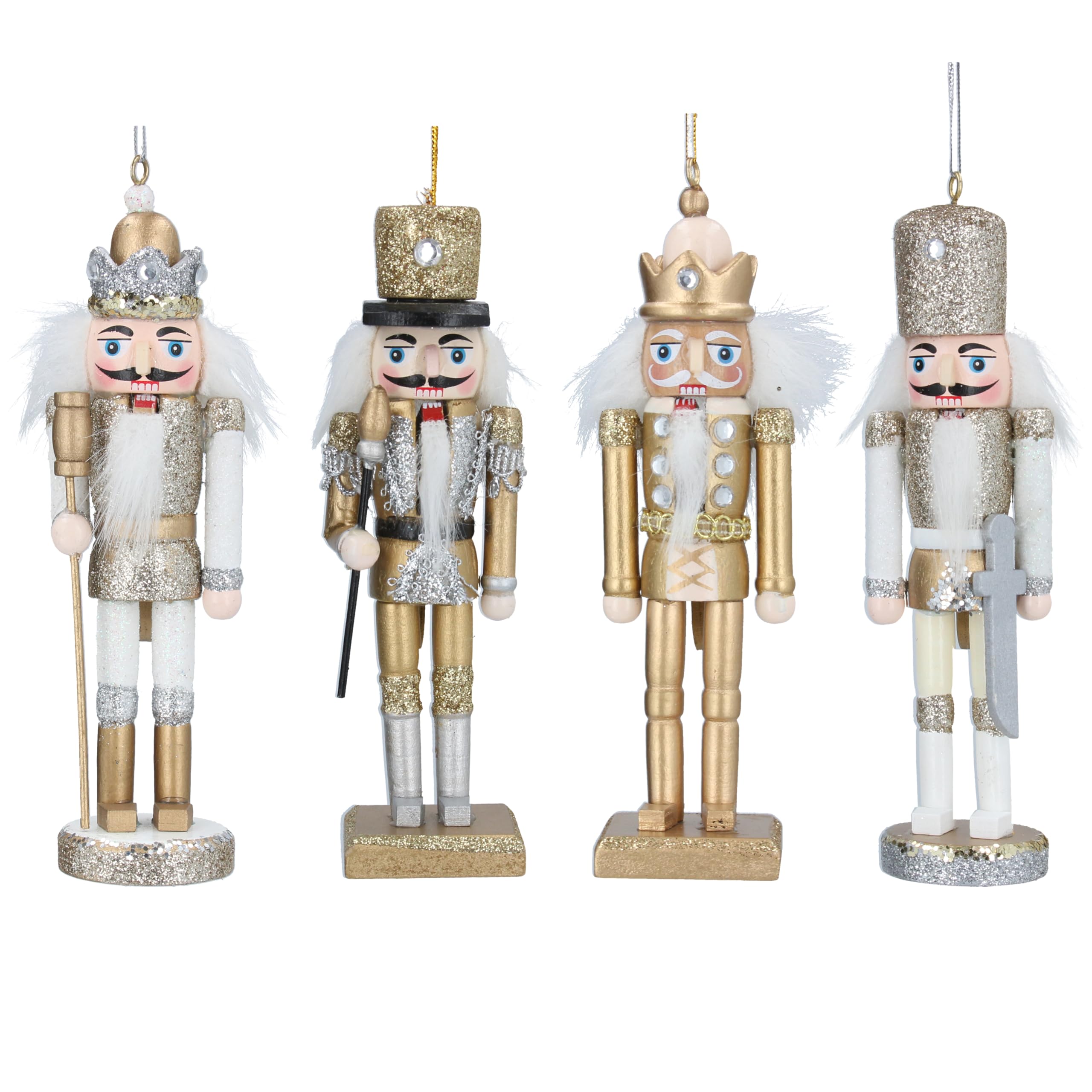 Gisela Graham Gold and Silver Wooden Nutcracker Decorations 14 Centimetre Set of 4 Assorted