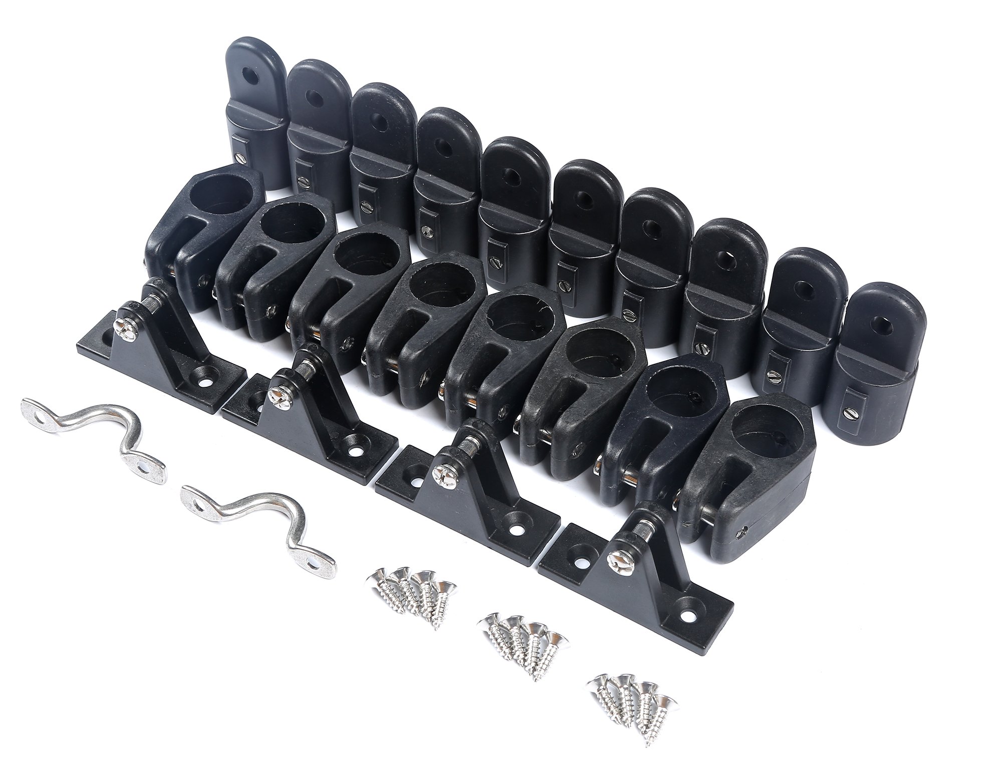 MxEol Boat Top Fittings Hardware Combo Black Nylon Bimini Caps Jaw Slides Deck Hinges Pad Eye w/Screws 22 PCS (Black, 7/8 inch)