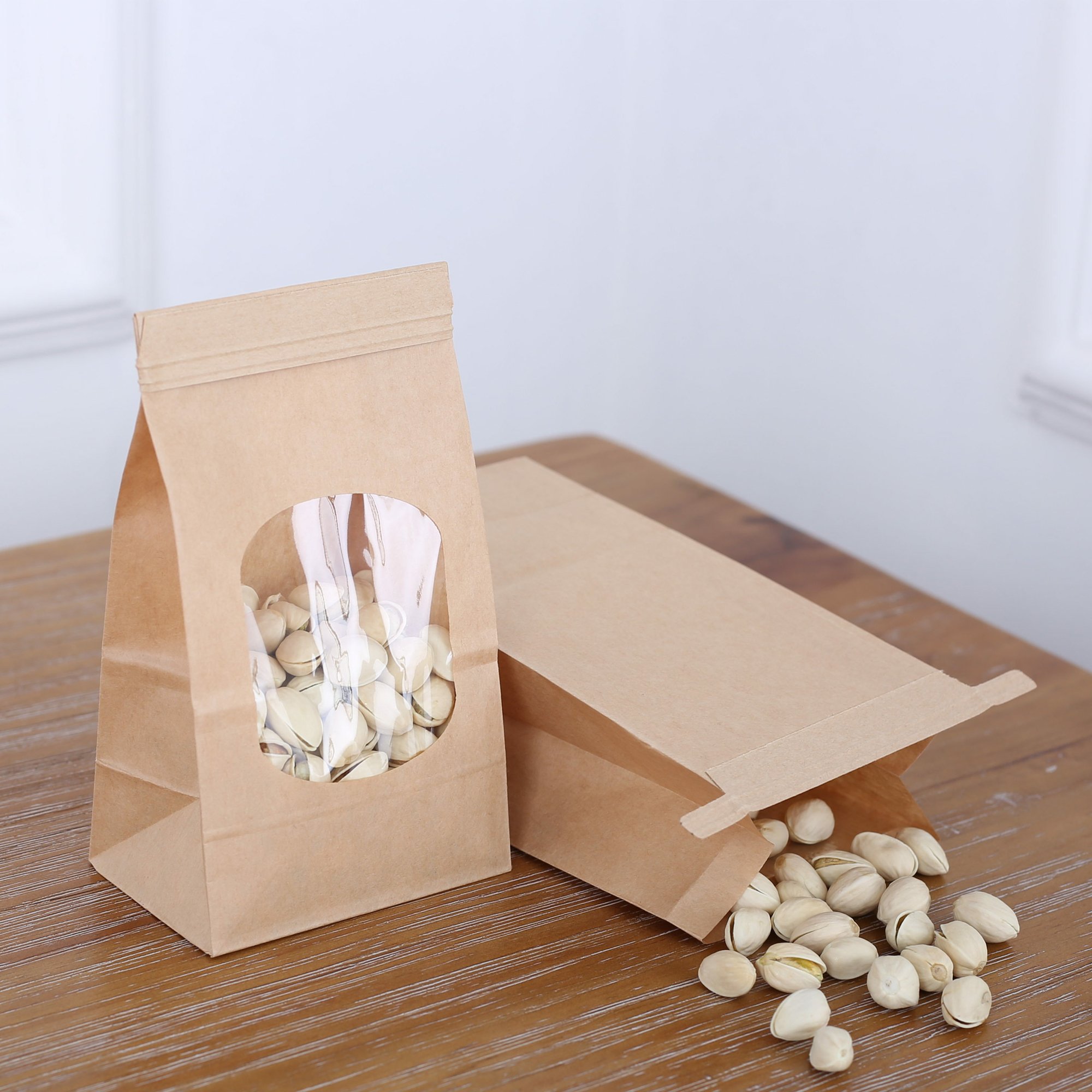 BagDream Bakery Bags with Window Wax Kraft Paper Bags 100Pcs 3.54x2