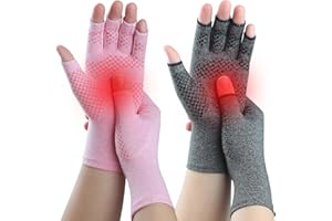 Kecartu 2 Pairs Compression Gloves for Rheumatoid Arthritis, Osteoarthritis, Carpal Tunnel Pain, Fingerless Arthritis Hand Gloves for Women Men Support Work&Computer Typing (Pink+Grey, Small)