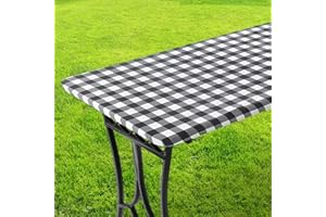BOUBONI 1 Piece Picnic Table Cover with Elastic Vinyl Camping Tablecloth Flannel Backing Picnic Table Cloths for 6 Foot Table