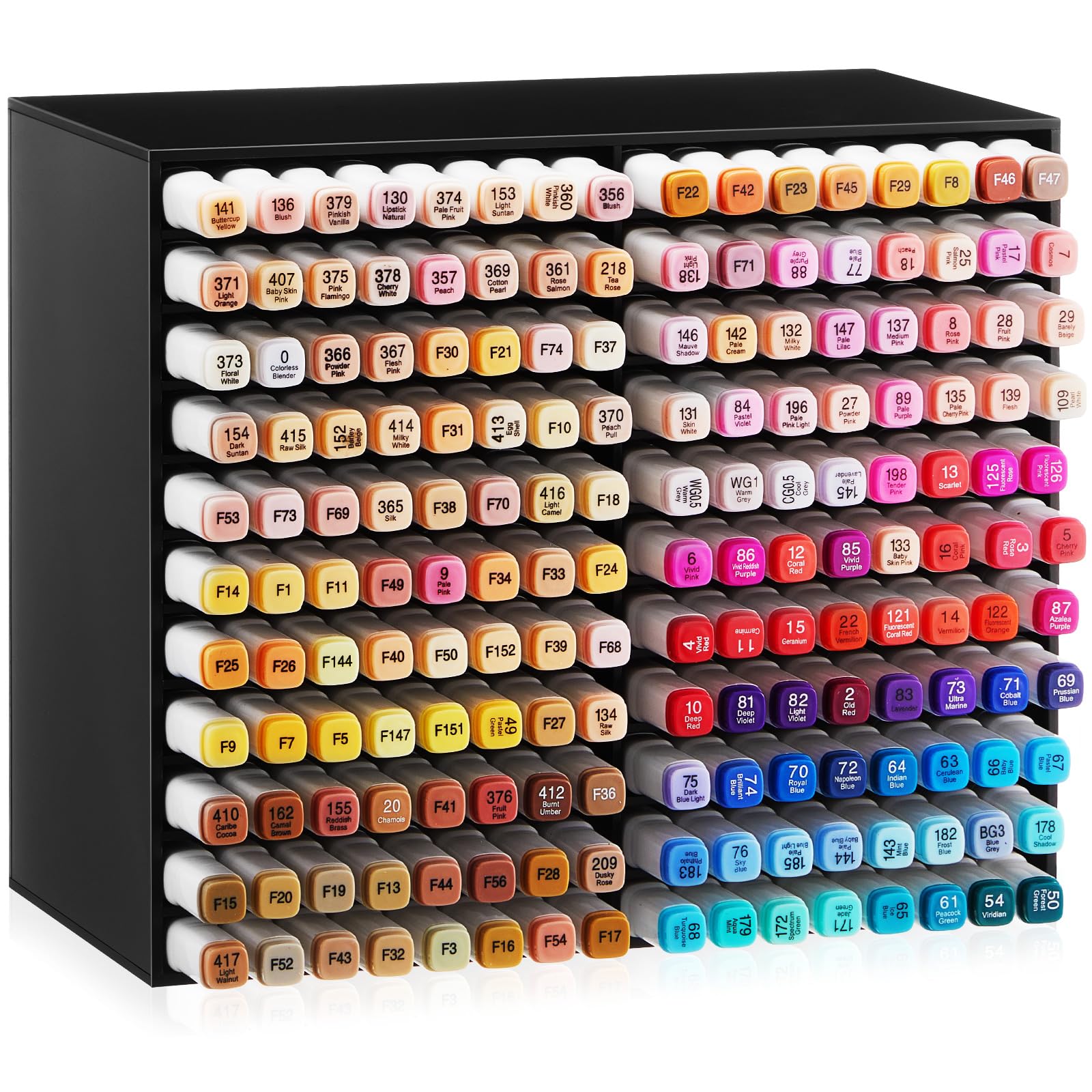 Photo 1 of MotiMind Acrylic Marker Organizer for 176 Marker, Large Art Pencil Holder Storage Rack for Desk, Pens Art Brushes Display Stand with 22 Compartments for Desktop, Office (Black, 176 Capacity)