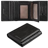 Trifold Wallets for Men Genuine Leather Large Capacity RFID Blocking, Includes Id Window and Credit Card Holder,Mens Wallets Leather (Black)