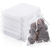 Funtery 200 Pcs Christmas Large Organza Bags 7 x 9 Inch White Organza Party Favor Packing Mesh Drawstring Gift Bags Jewelry Pouch Gift Wrapping for Valentines Wedding Shower Party Goodie
