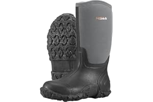 HISEA Men's Rain Boots Neoprene Rubber Boots Waterproof Insulated Mud Boots Mid Height Garden Shoes