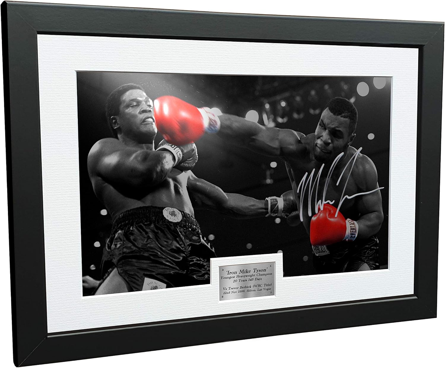 Photographs - Kitbags & Lockers Mike Tyson vs Trevor Berbick Youngest Champion 12x8 A4 Autographed Signed Photo Photograph Picture Frame Boxing Gift BW
