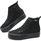 Obtaom High Top Platform Sneakers Women Mid Calf Play Canvas Shoes Washed Platform Skate Skateboard Shoe Casual Canvas Fashion Sneakers