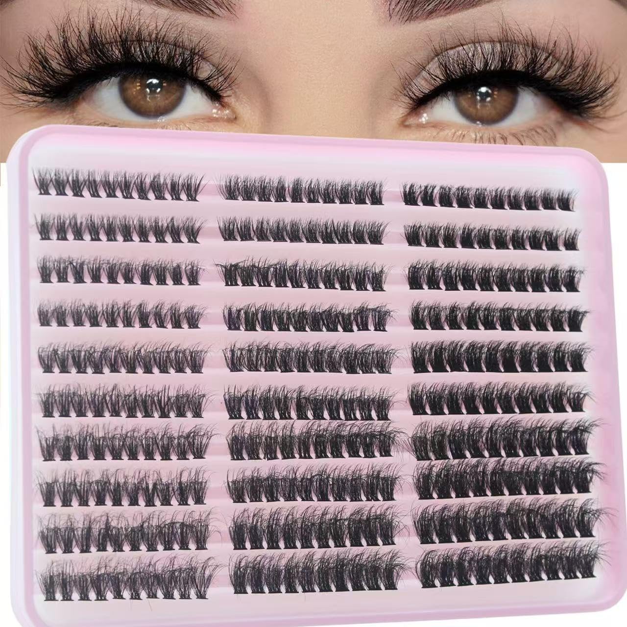 SIISTAS Cluster Lashes 300PCS Individual Eyelashes 60D+80D+100D Natural Cluster Lash D Curl Fluffy Lashes Individual Clusters Natural Look Eyelashes for DIY at Home(60D80D100D)