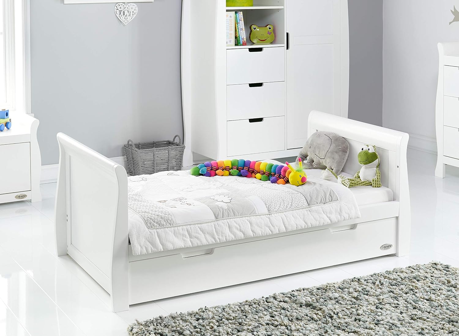 Obaby Stamford Sleigh Classic Cot Bed - White, 155L x 75.6W x 90.7H cm - Image 3