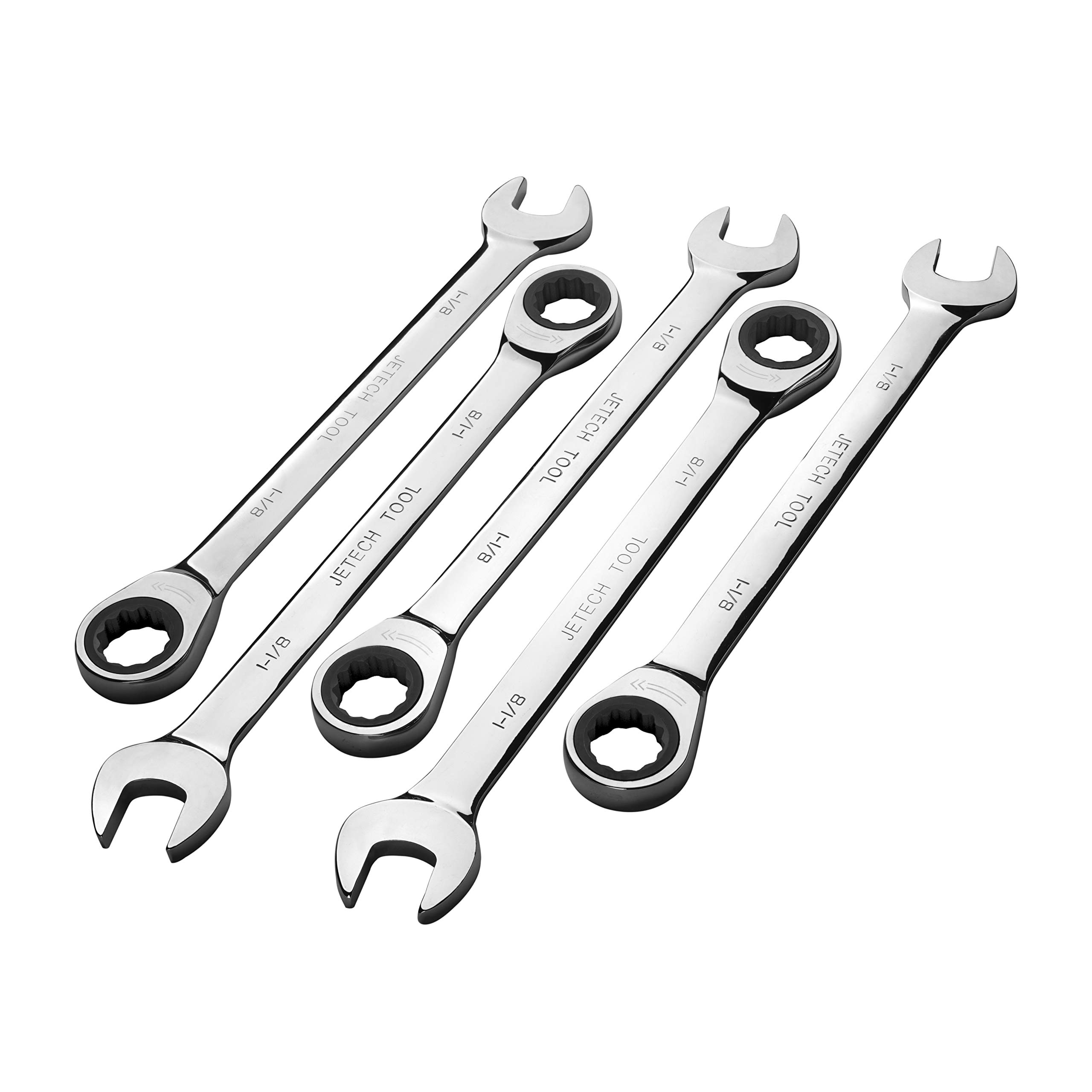 Jetech 1-1/8" Ratcheting Combination Spanner (5 Pack) - Metric Industrial Grade Cr-V Steel Gear Wrench in Polished Chrome Finish