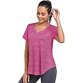 Alovien Short Sleeve Workout Shirts Women Loose Fit, V-Neck Women Exercise T-Shirt Workout Top, Dry Fit Yoga Gym Sport Tops