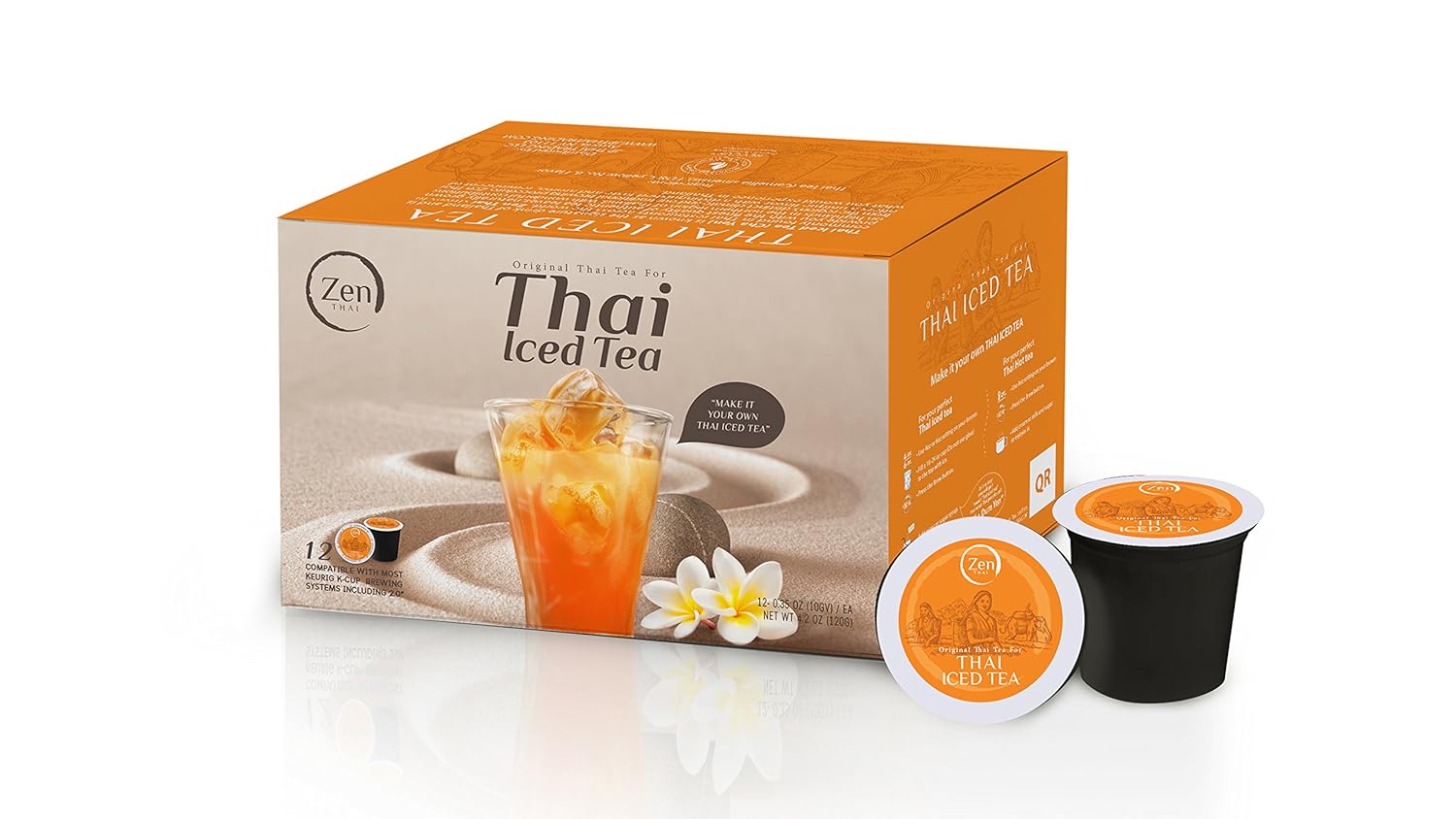Zen Thai, Thai Iced Tea, Thai Tea, SingleCup, Kcup Pods (Pack of 12