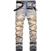 Baylvn Men's Designer Straight Slim Fit Patchwork Jeans Comfort Skinny Biker Denim Pants