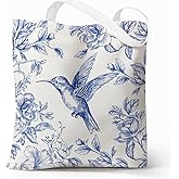 Sukyerios Cute Aesthetic Canvas Tote Bag for Women, Reusable Foldable Shopping Cotton Shoulder Totebag with Zipper Pocket