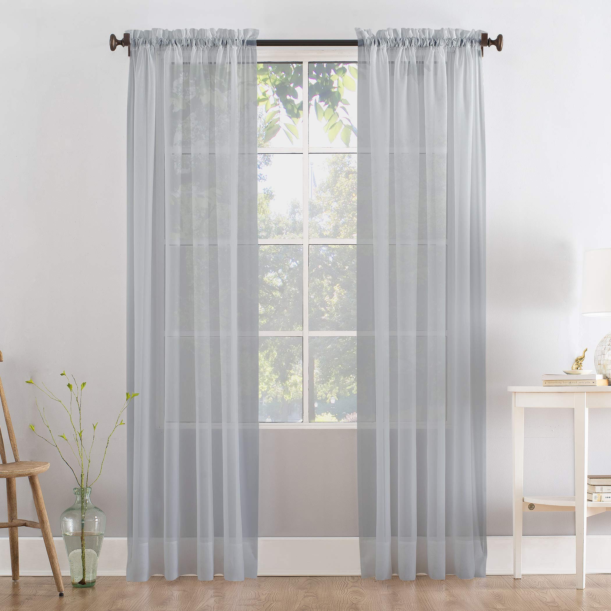 Megachest a pair of slot top voile curtains (Silver Grey, 56" wideX44 drop 2 Panels)