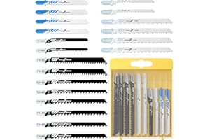 20 Pcs Jigsaw Blades Set with Case, 9 Types of Assorted T-Shank Replacement Jigsaw Blades, for Wood,Plastic and Metal Cutting