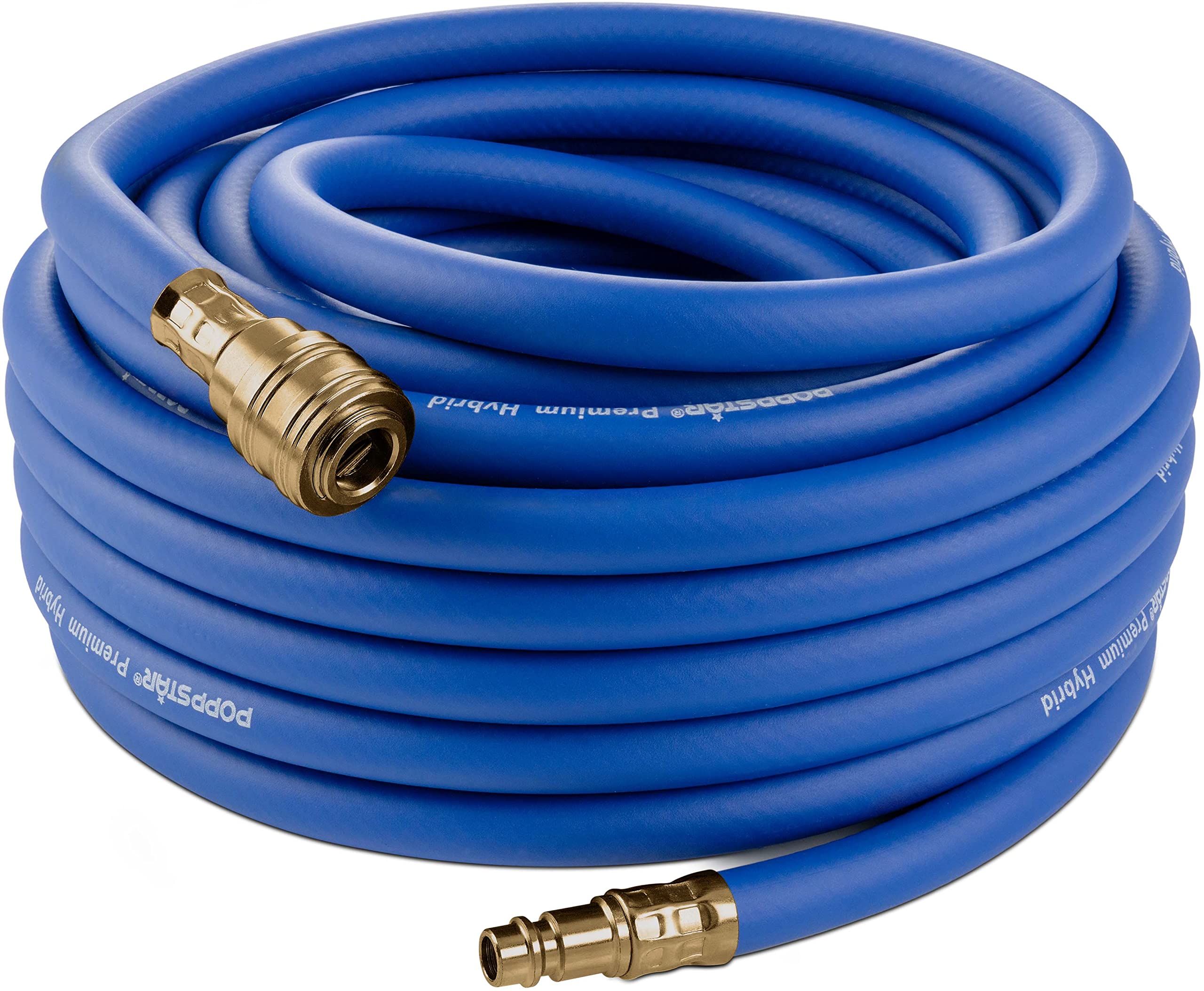 Poppstar Compressed Air Line Hose 15 m (Hybrid PVC Polymer, Inner Diameter 9.2mm with Brass Couplings) up to 300 PSI Blue
