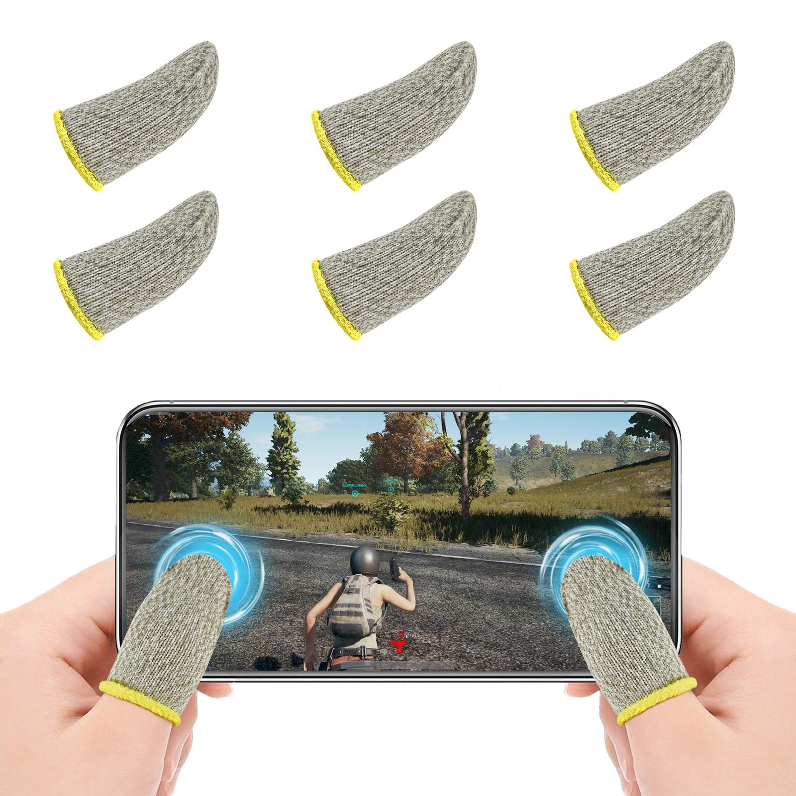 Newseego PUBG Mobile Gaming Finger Sleeve [6 Pack],Touch Screen Thomb Sleeves Breathable Anti-Sweat Sensitive Shoot and Aim Phone Finger Sleeves for Game PUBG/Rules of Survival for Android&IOS -Yellow