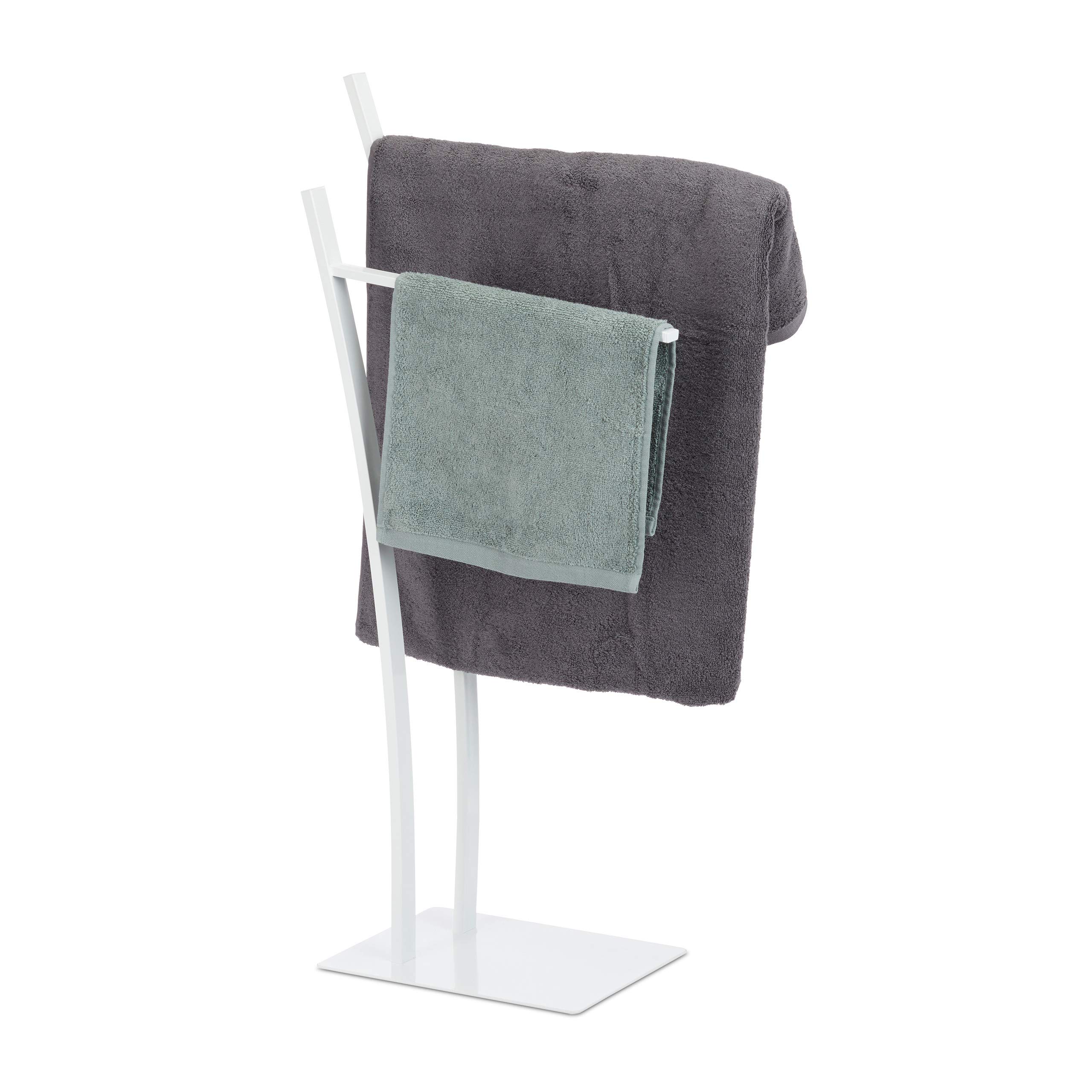 Relaxdays 2-Rail Double Stand, Freestanding Towel Holder, Bathroom Valet, White, HWD 88 x 43 x 24 cm