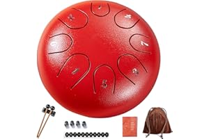 LvPets Steel Tongue Drum 8 Notes 6 Inches Handpan Percussion Instruments Healing Drum Musical Gifts for Drummer Beginner Kids Adult (Red) (SD8N6-A)