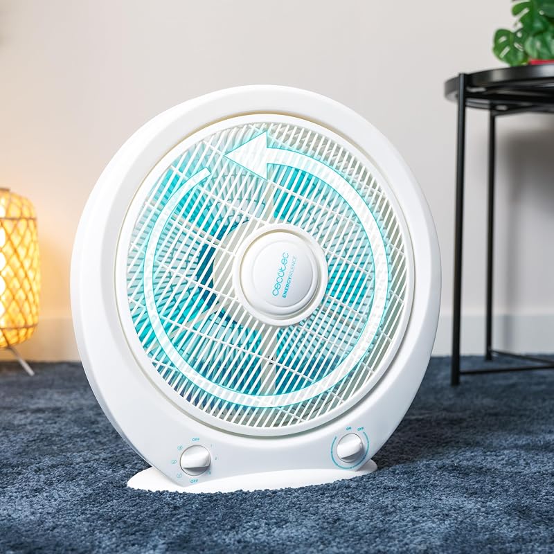 Caixa de ventilação quadrada de chão 4500, caixa de potência, 45 W, 12 polegadas de diâmetro, 5 pás, 3 velocidades, temporizador de 1h, grelha rotativa e segurança máxima, branca, redonda