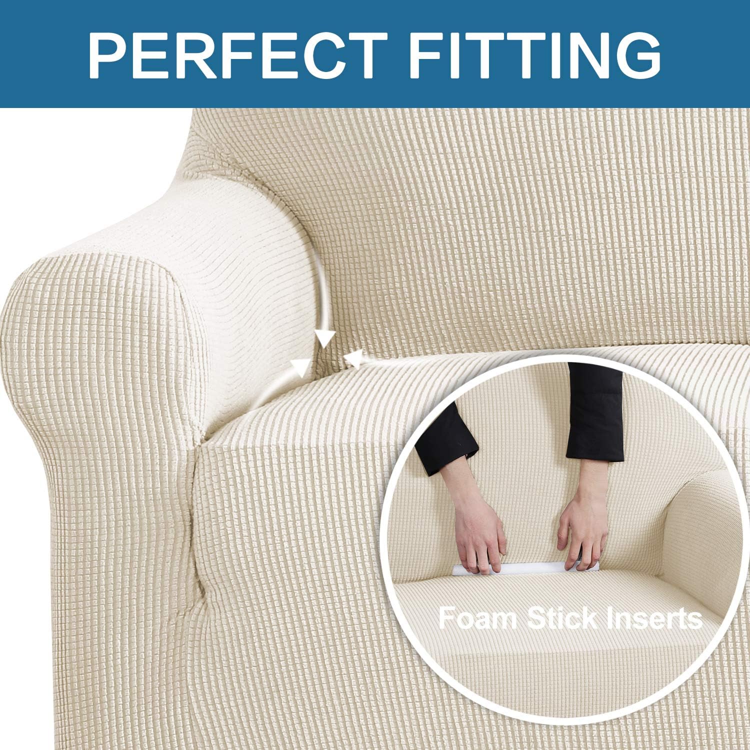 High Stretch Sofa Slipcover Sofa Cover Couch Shield Machine Washable Stylish Furniture Cover/Protector Spandex Jacquard Fabric Couch Cover for 3 Cushion Sofas 72 to 96 Inches, Natural: Kitchen & Dining
