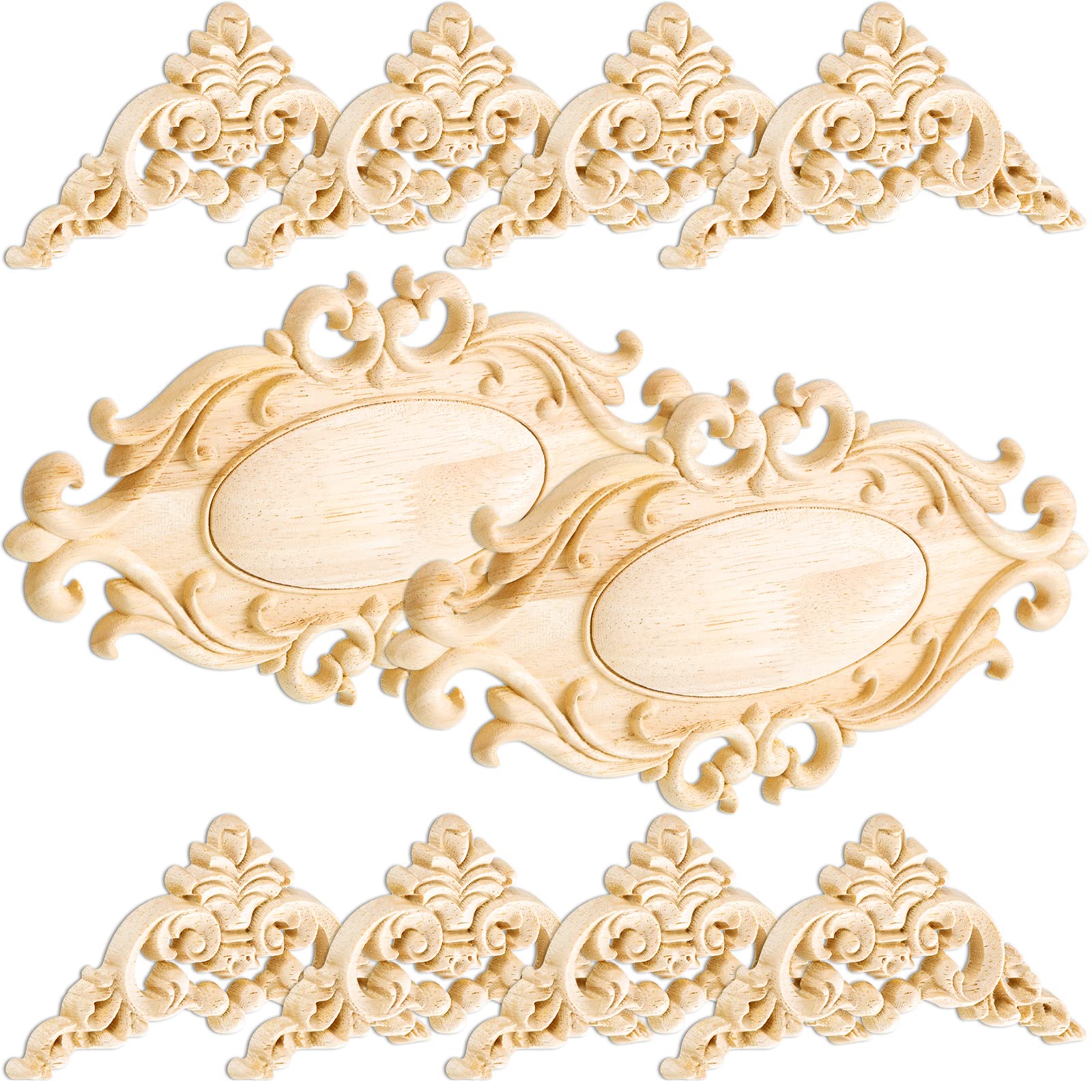 Photo 1 of 10 Pcs Decorative Wood Onlays for Furniture - Door Center Onlays Appliques DIY Wood Carved Decal for Bed Door Wardrobe Furniture Decoration - 10.24 x 5.9 Inch, 3.15 x 3.15 Inch