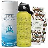 SIPSO fresh Hiking Gift Water Bottle – 32 oz Vacuum Insulated Stainless Steel National Park Water Bottle | 63 Waterproof Stickers & Premium Gift Box | Camping & Outdoor Adventure Gifts (Yellow)
