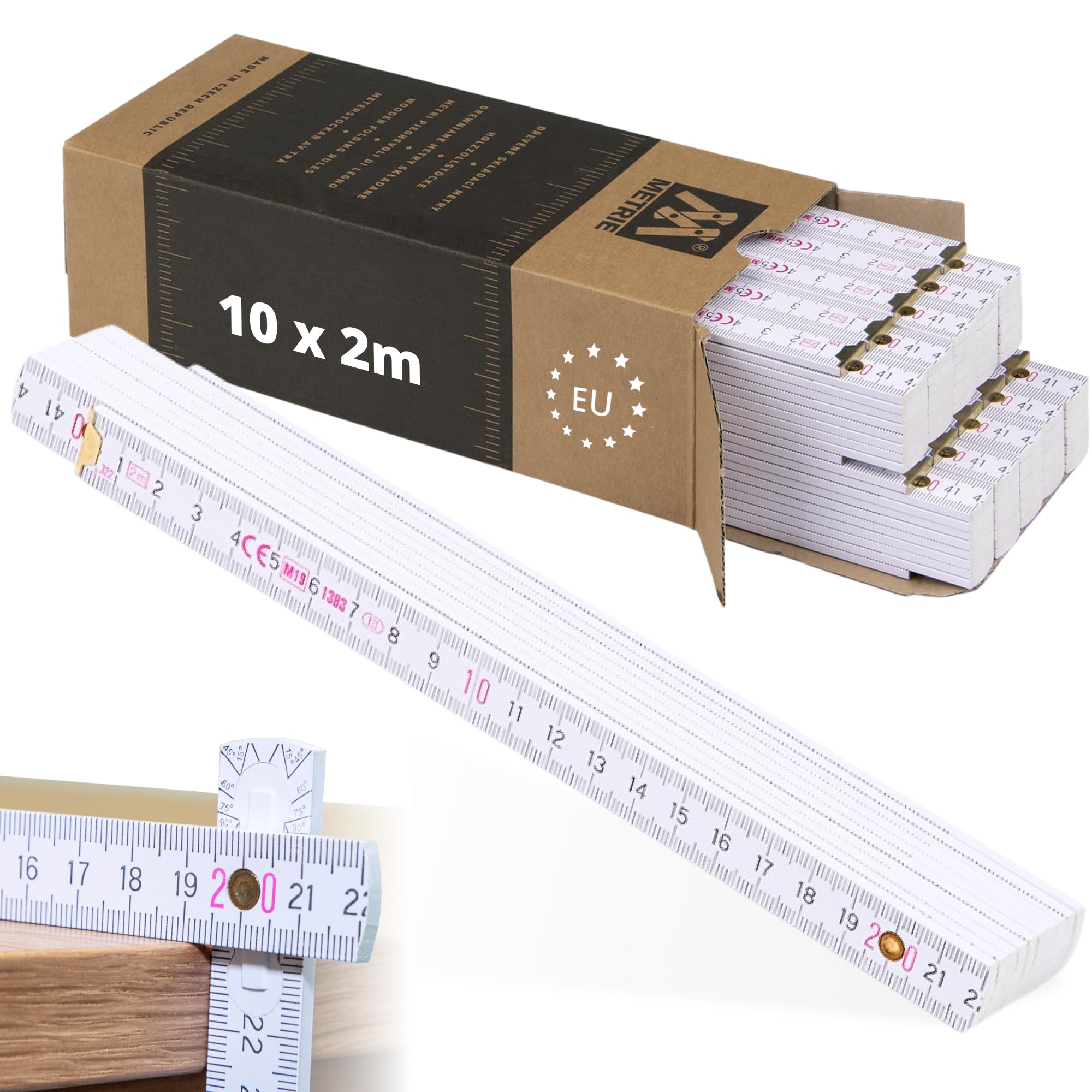 Metrie™ Block72 – 10x Folding Ruler/Rulers 2m – Duplex Scale with Angle – Manufactured in Europe