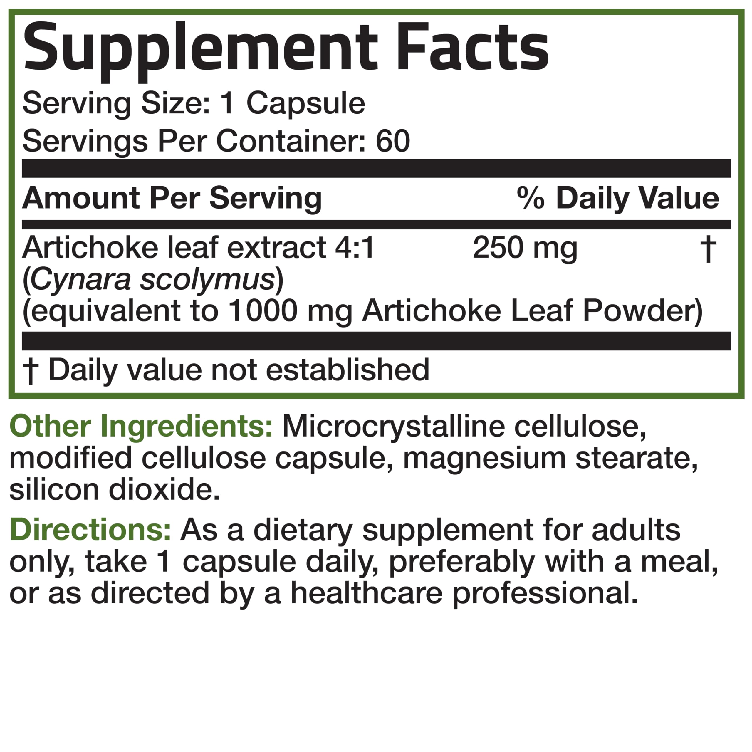 Bronson Artichoke Leaf Extra Strength Supports Healthy Digestion Healthy Liver Function, Non-GMO, 60 Vegetarian Capsules
