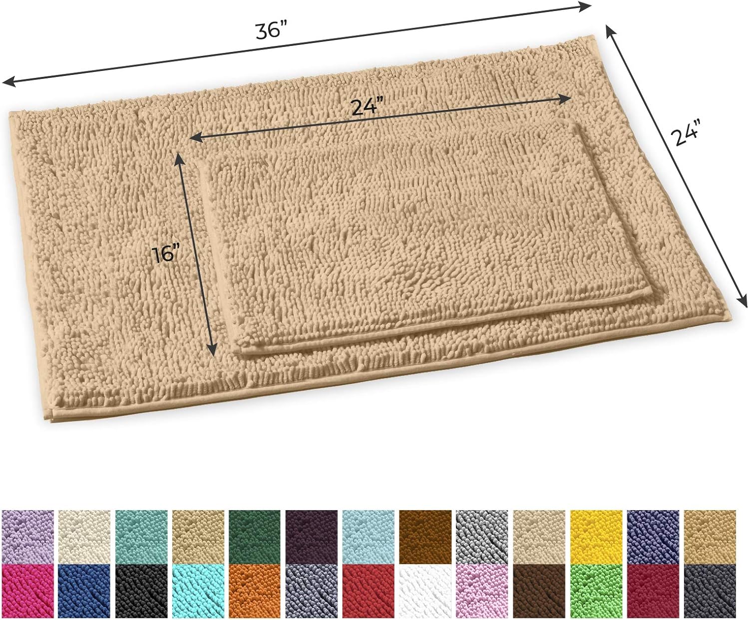 LuxUrux Bathroom Rug Set–Extra-Soft Plush Bath mat Shower Bathroom Rugs,1'' Chenille Microfiber Material, Super Absorbent (Rectangular Set, Dark Grey): Home & Kitchen